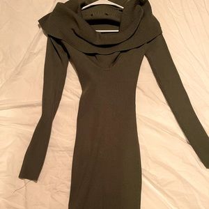 Naked wardrobe khaki green midi long sleeve dress size XS brand new